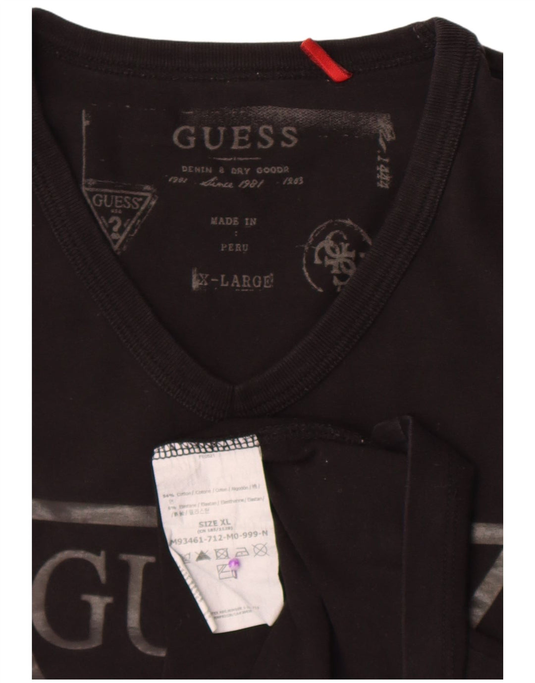 Guess Mens Graphic Top Long Sleeve XL Black Cotton