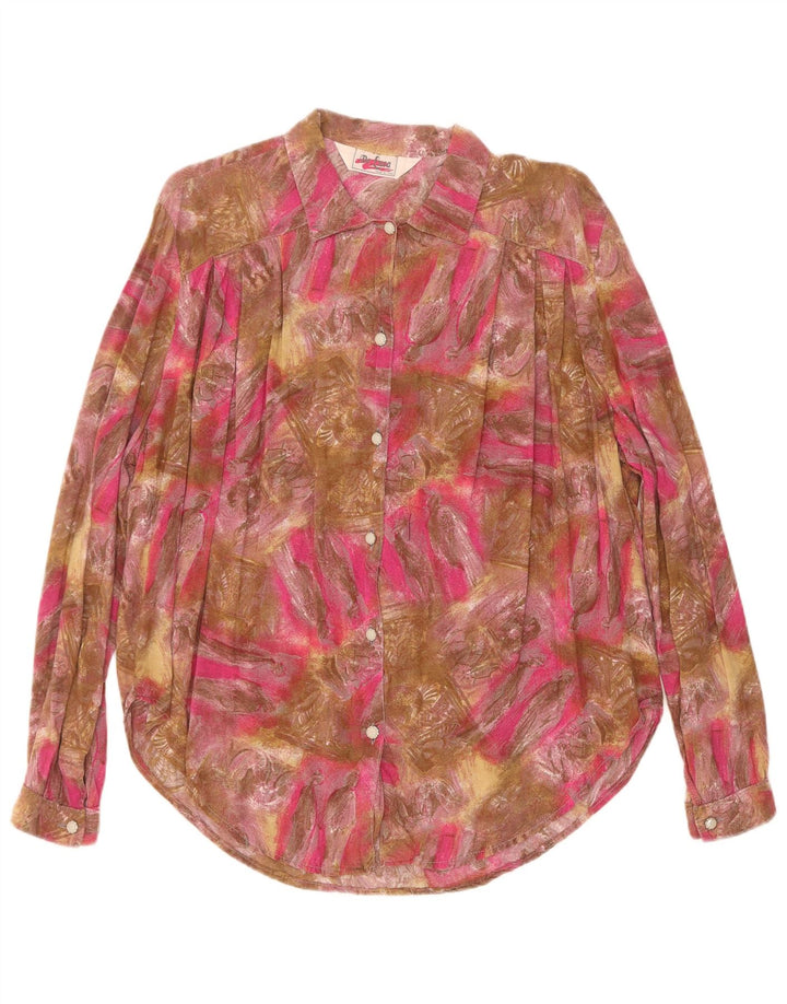 Camicetta camicia vintage da donna con motivo astratto UK 18 XL multicolore