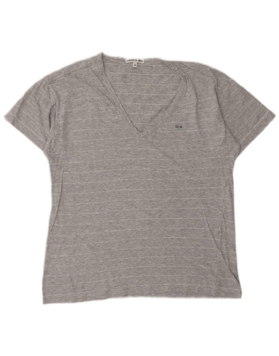 LACOSTE Womens T-Shirt Top Size 38 Medium Grey Striped Cotton