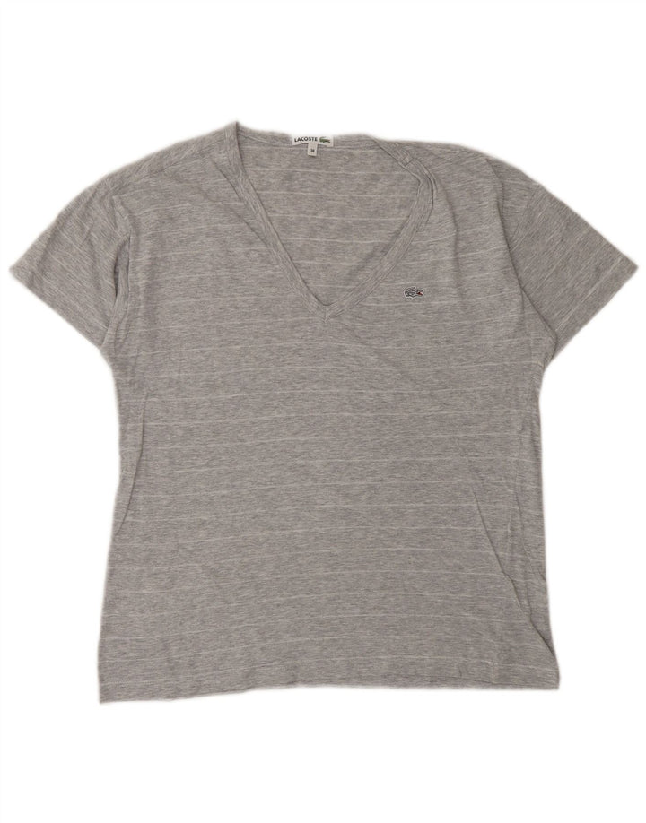 LACOSTE Womens T-Shirt Top Size 38 Medium Grey Striped Cotton