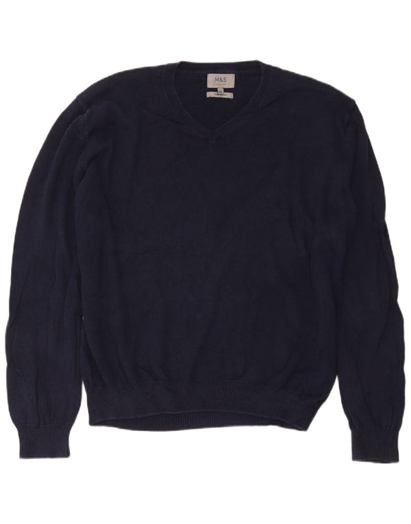Marks & Spencer Męski sweter z dekoltem w kształcie litery V, 2XL, granatowy, bawełniany