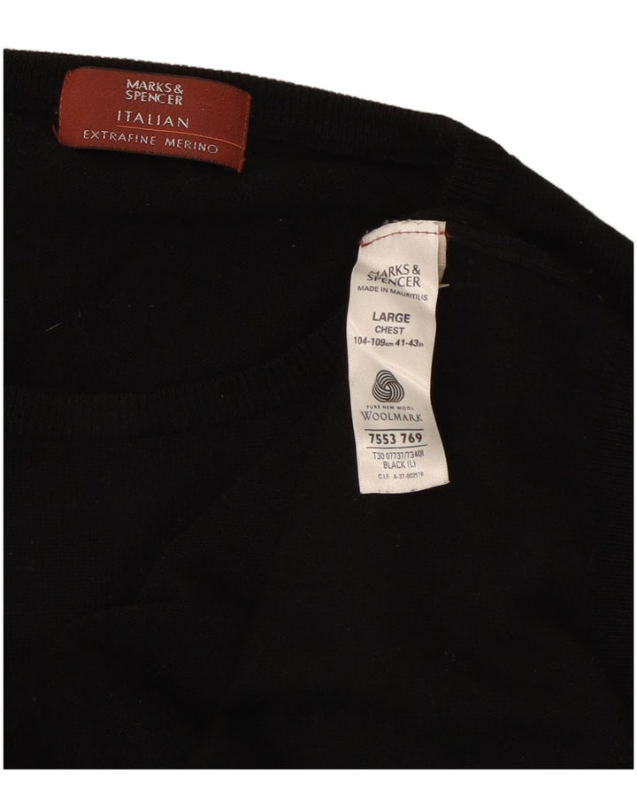 Marks & Spencer Pull à col rond pour homme en laine noire Taille L