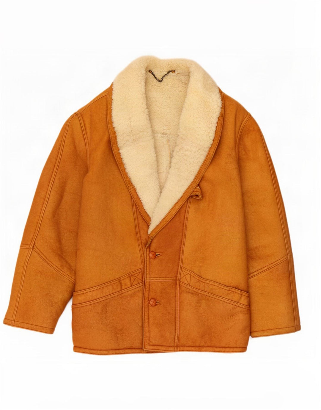 Vintage Ανδρικό Shearling Jacket IT 50 Large Brown Colourblock