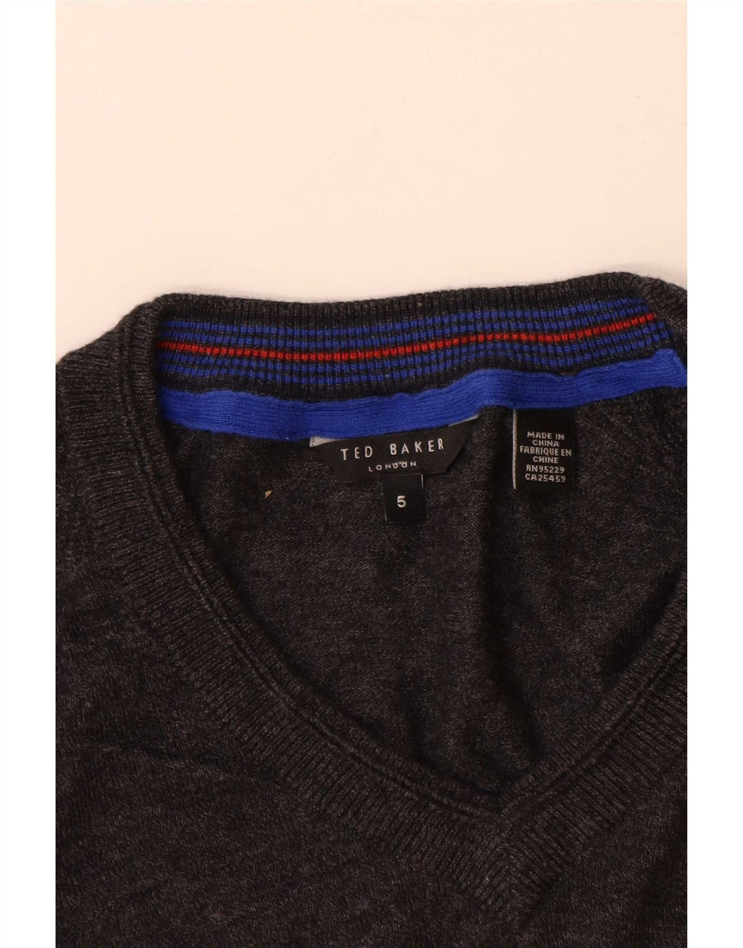 Męski sweter Ted Baker z dekoltem w kształcie litery V, rozmiar 5 XL, szara wełna