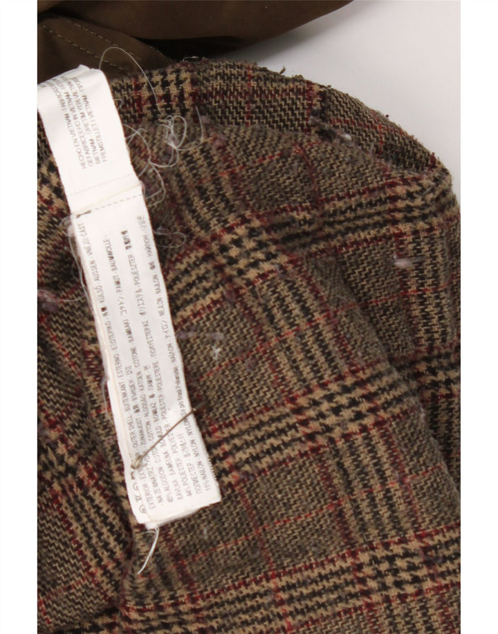Zara Womens Hooded Parka Jacket UK 14 Medium Khaki Check Cotton