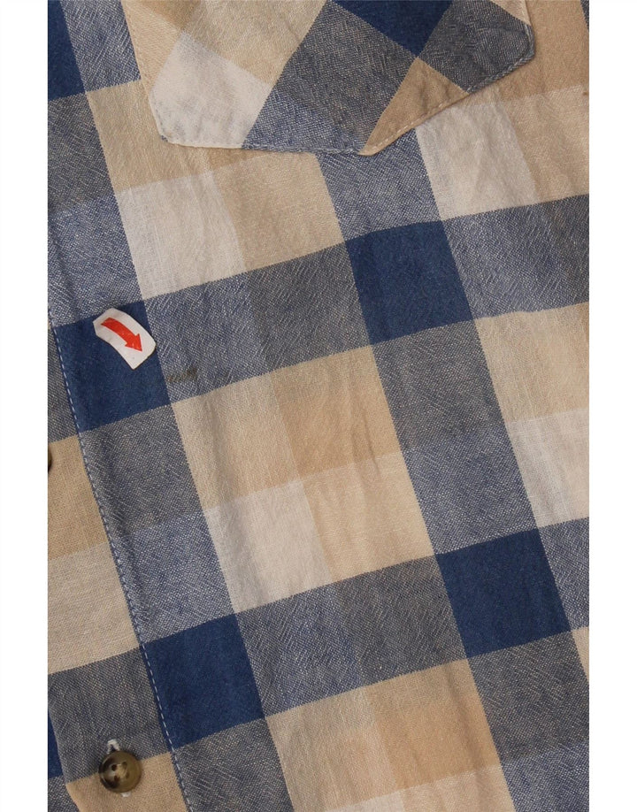 Dack's Mens Short Sleeve Shirt XL Beige Gingham Linen