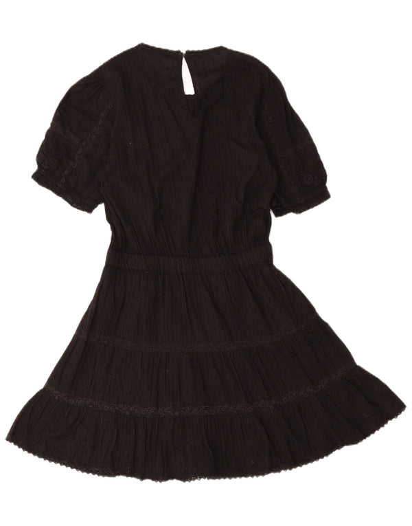Zara Mujer Vestido Escalonado UK 40 Pequeño Negro Floral