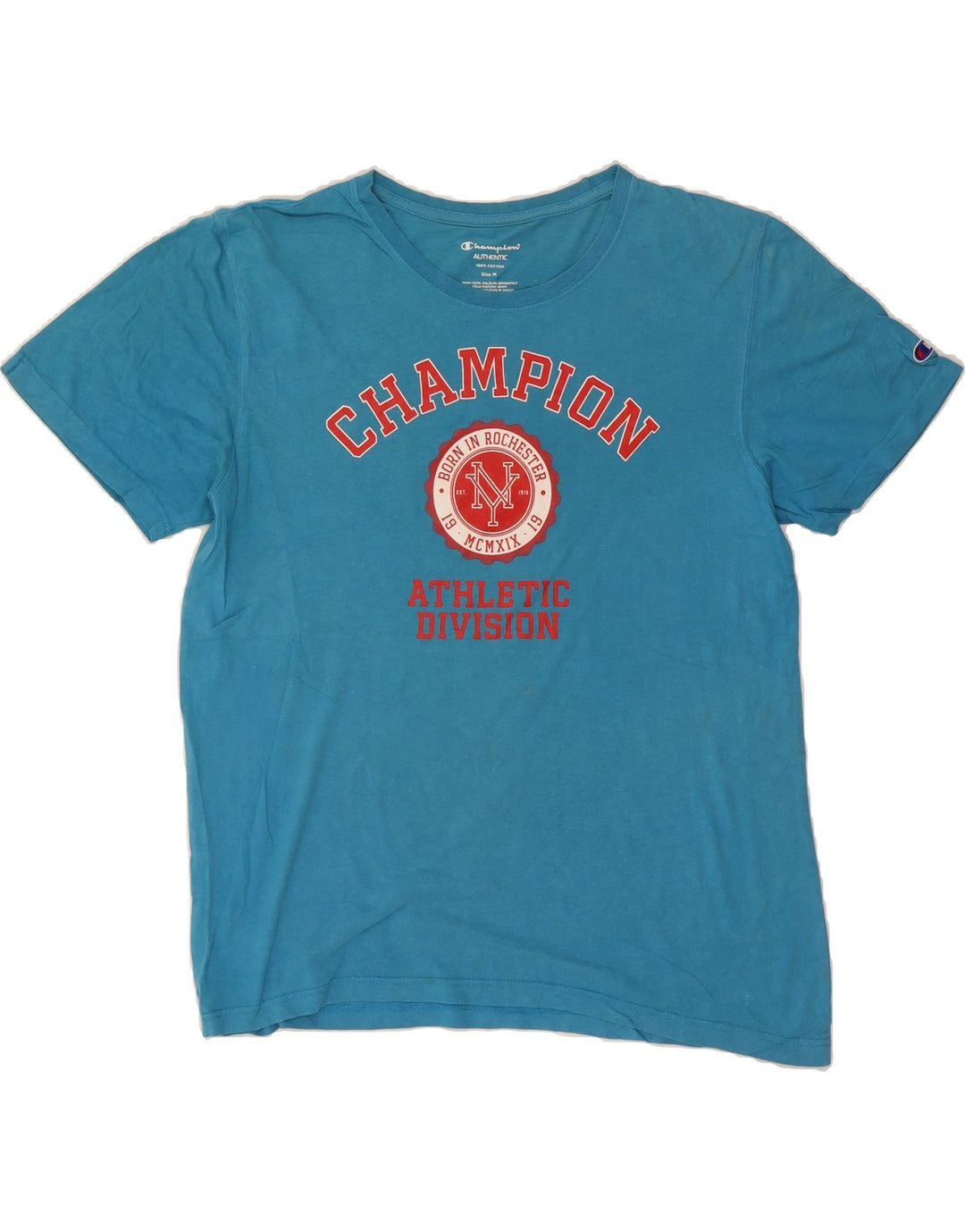CHAMPION Mens Graphic T-Shirt Top Medium Blue Cotton Vintage Champion and Second-Hand Champion from Messina Hembry 