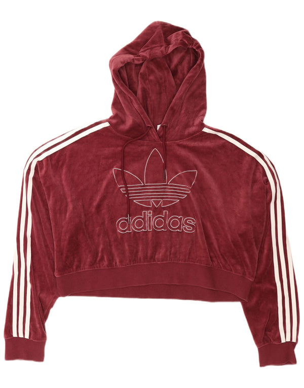 Maglione con cappuccio in velour corto oversize da donna Adidas UK 16 Large Borgogna