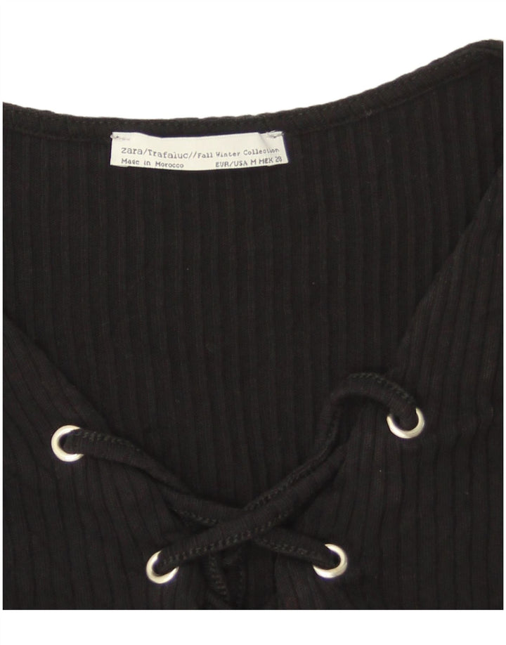 Zara Womens Crop Top Long Sleeve UK 12 Medium Black