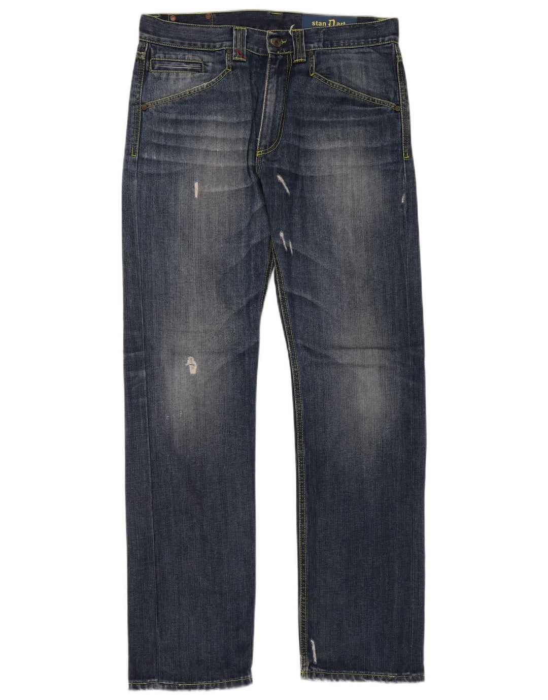 DONDUP Mens Distressed Straight Jeans W34 L32 Blue Cotton