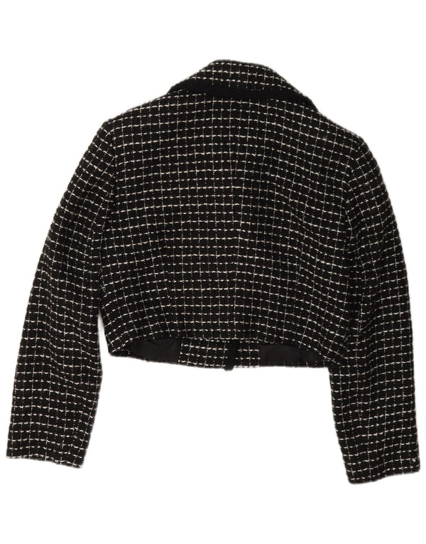 Vintage Damen 3-Knopf-Crop-Blazerjacke IT 42 Mittelschwarz kariert