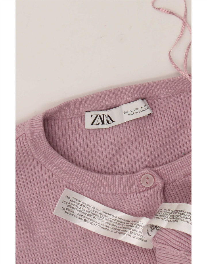 Zara Womens Crop Top UK 14 Large Pink Viscose