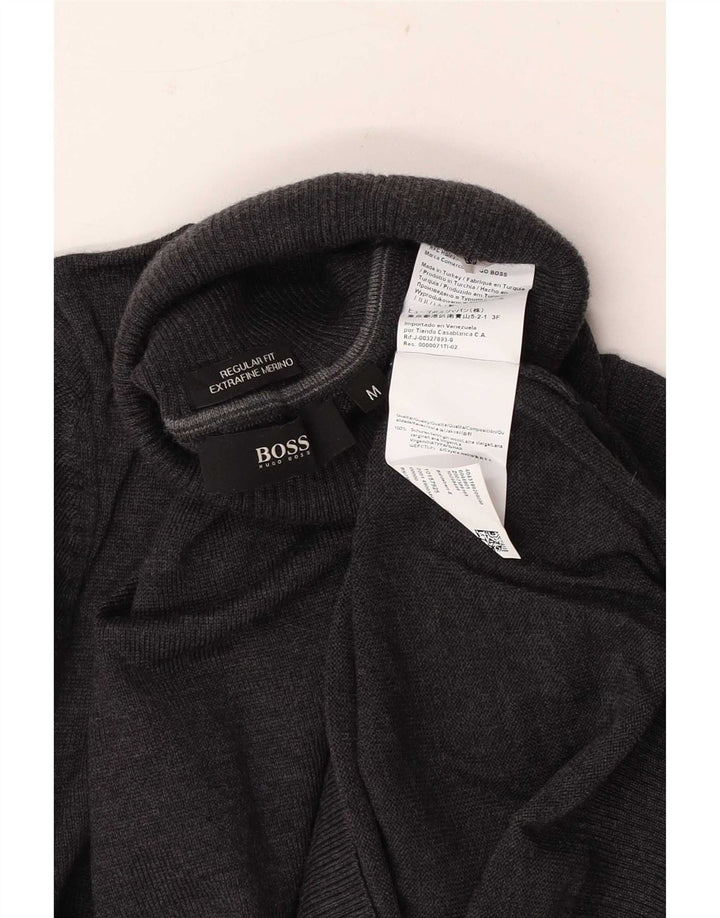 Hugo Boss Herre Regular Fit Roll Neck Jumper Sweater Medium Grey Virgin Wool