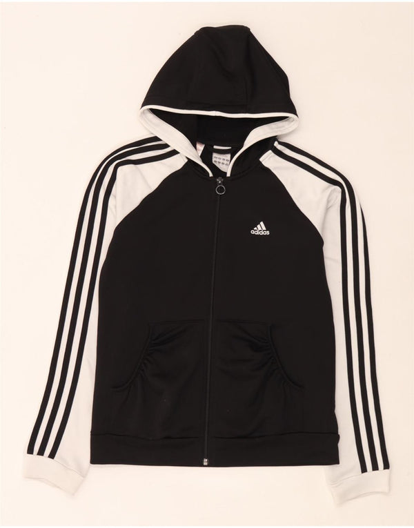 Adidas pulover s kapuljačom s patentnim zatvaračem za djevojčice 13-14 godina, crni poliester u boji