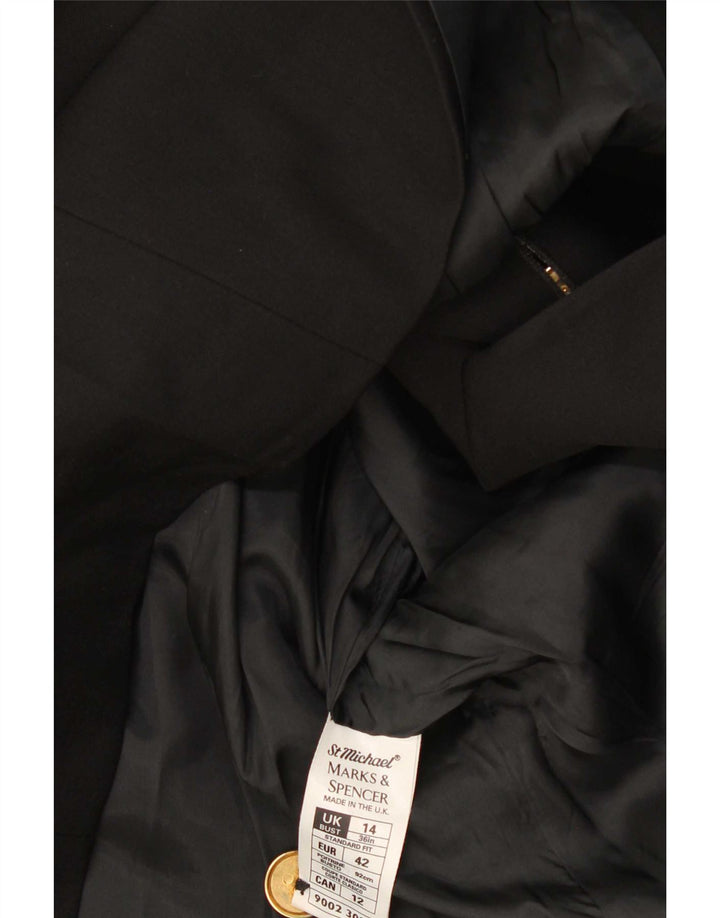Marks & Spencer Womens Double Breasted Blazer Jacket Size 14 Black New Wool