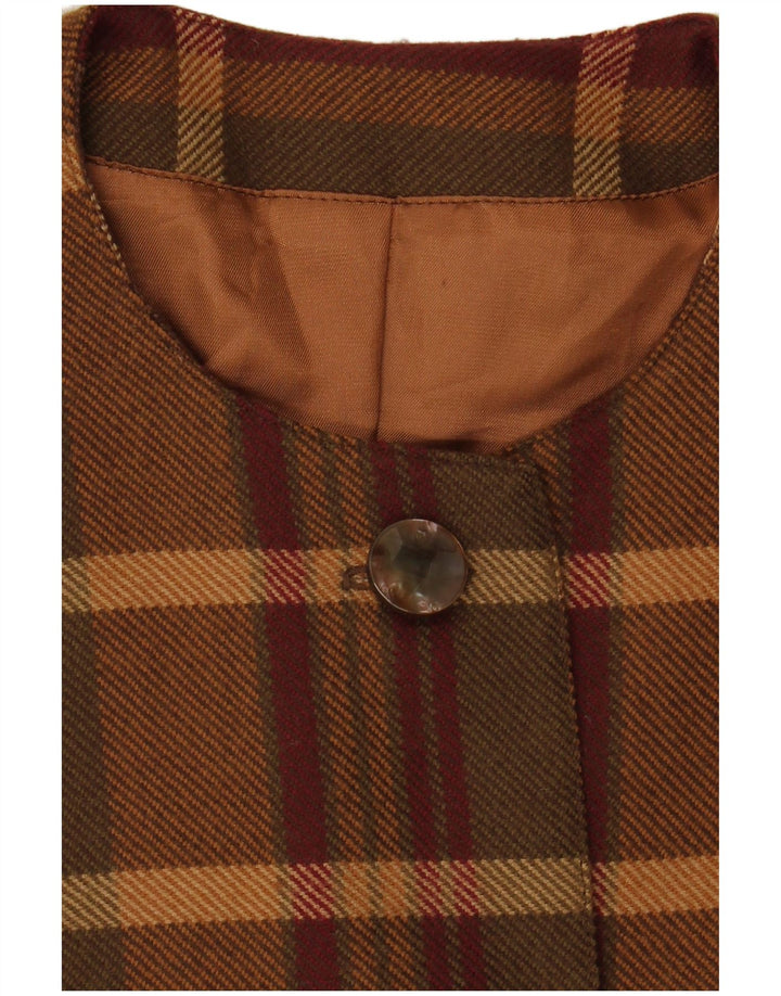 VINTAGE Womens 5 Button Blazer Jacket UK 14 Medium Brown Plaid