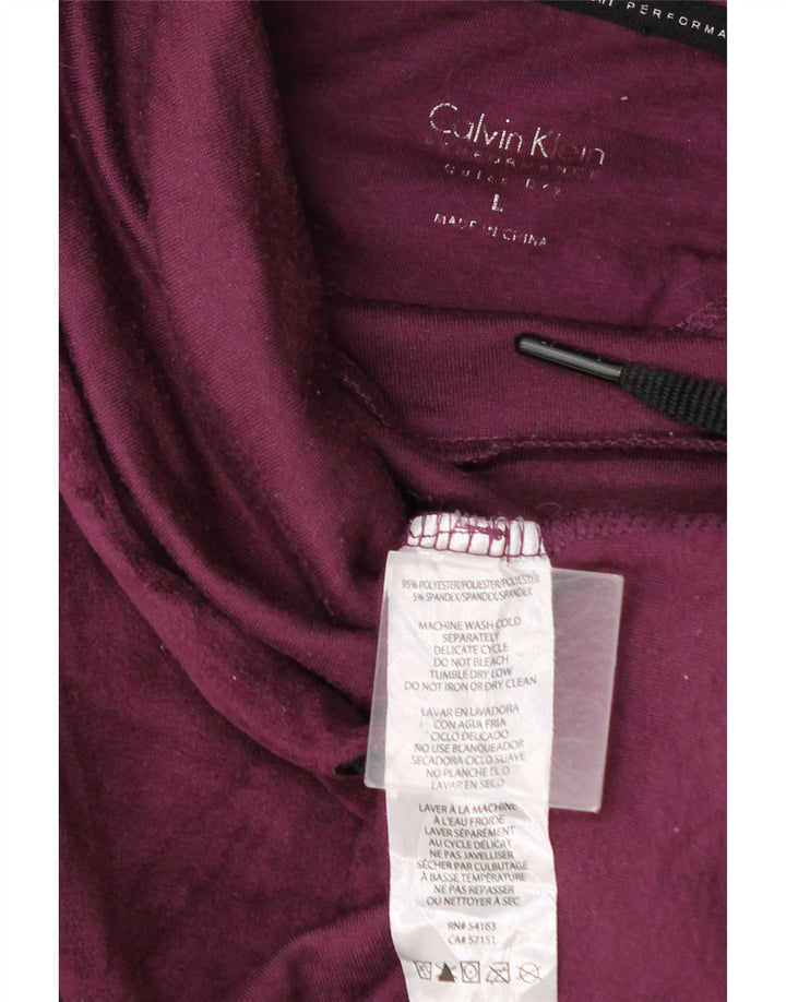 Calvin Klein Womens Velour Sweatshirt Jumper UK 16 Large Maroon Polyester