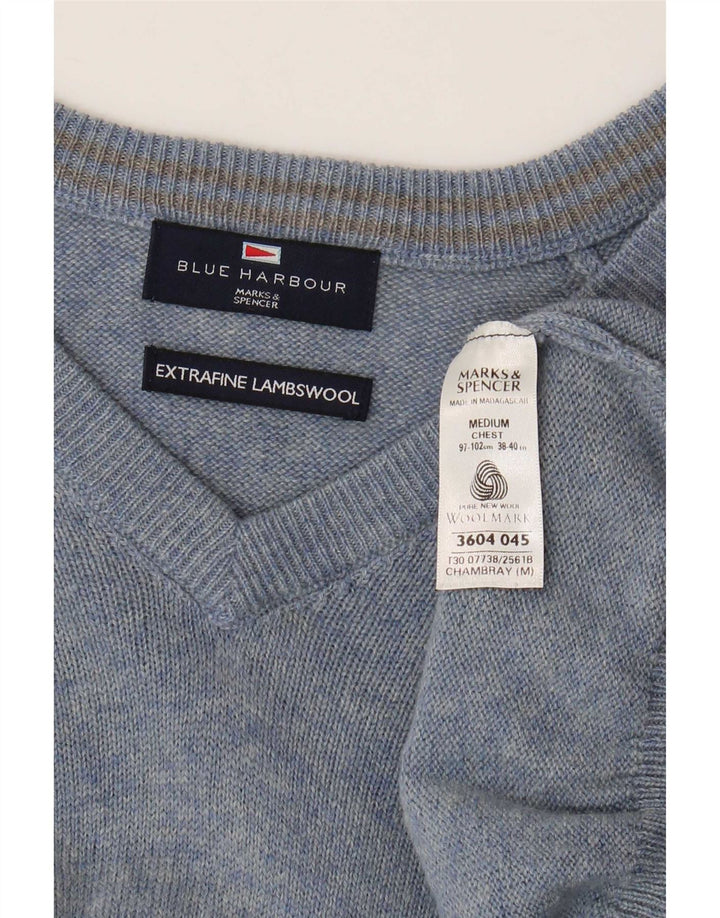 Marks & Spencer Mens Blue Harbour V-Neck Jumper Sweater Medium Blue