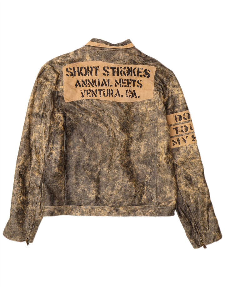 Bata Mens Graphic Leather Jacket IT 52 XL Grey Leather