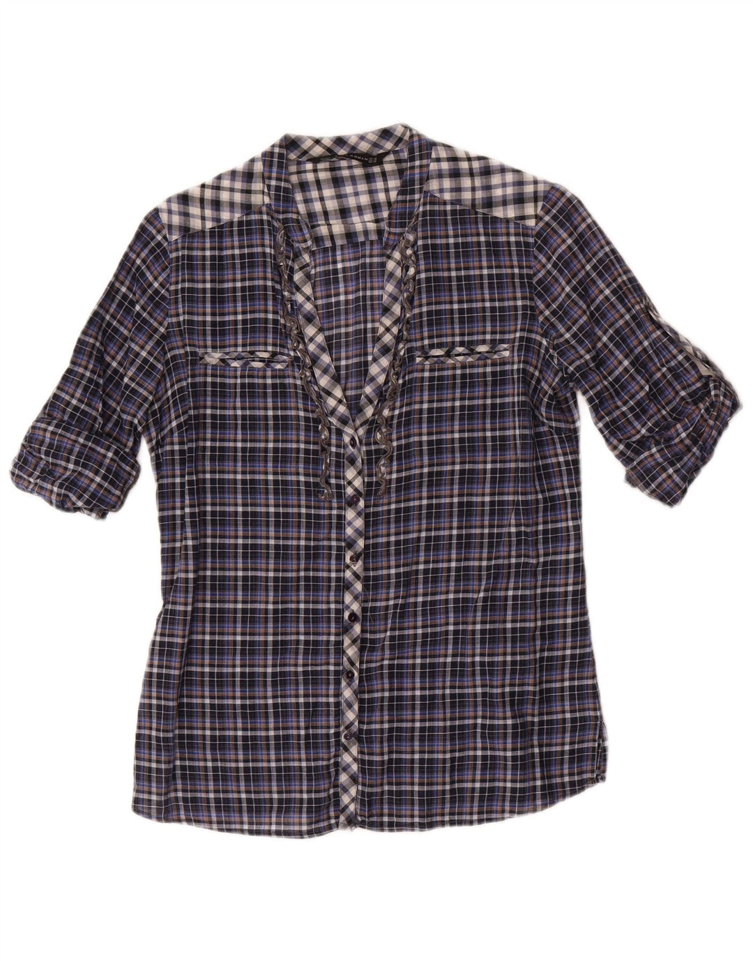 ZARA Womens Oversized Shirt Blouse UK 6 XS Multicoloured Check