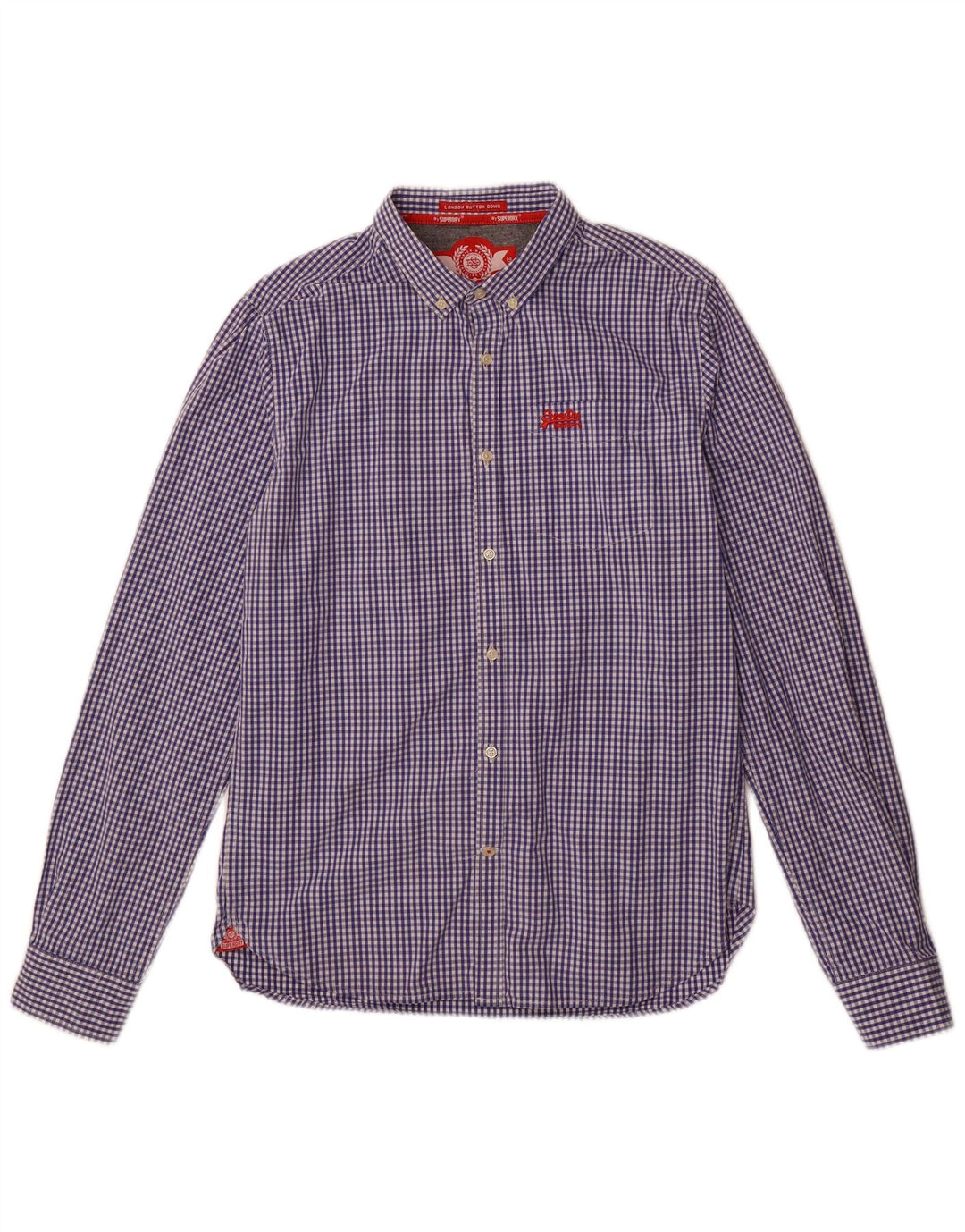 SUPERDRY Mens Shirt Large Blue Gingham Cotton
