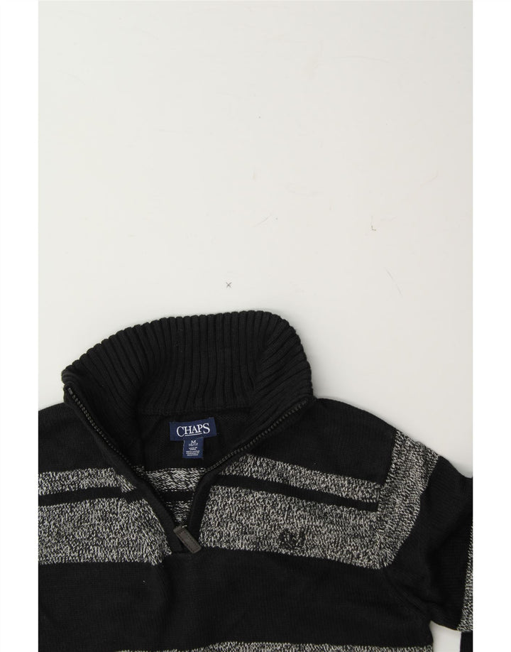 CHAPS Boys Zip Neck Jumper Sweater 10-11 Years Medium Black Striped Vintage Chaps and Second-Hand Chaps from Messina Hembry 