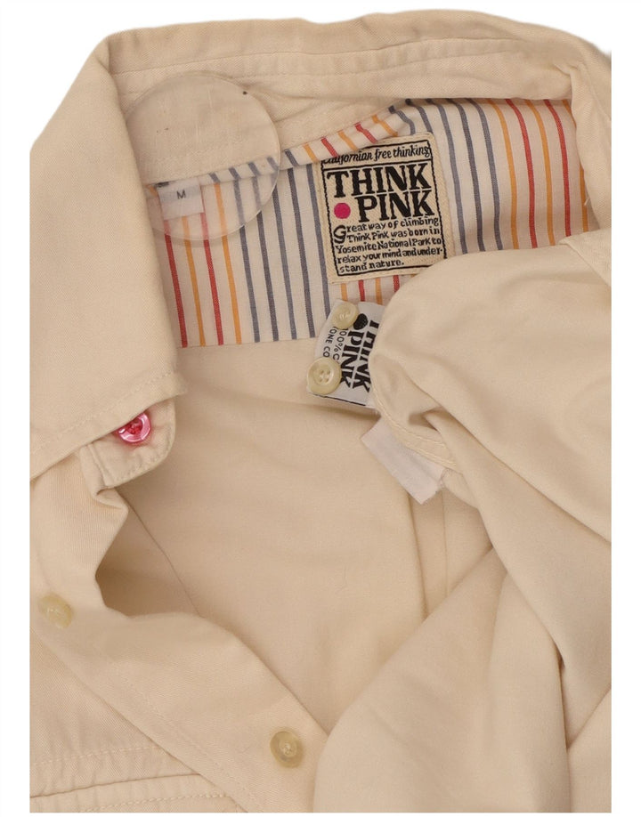THINK PINK Mens Shirt Medium Beige Cotton