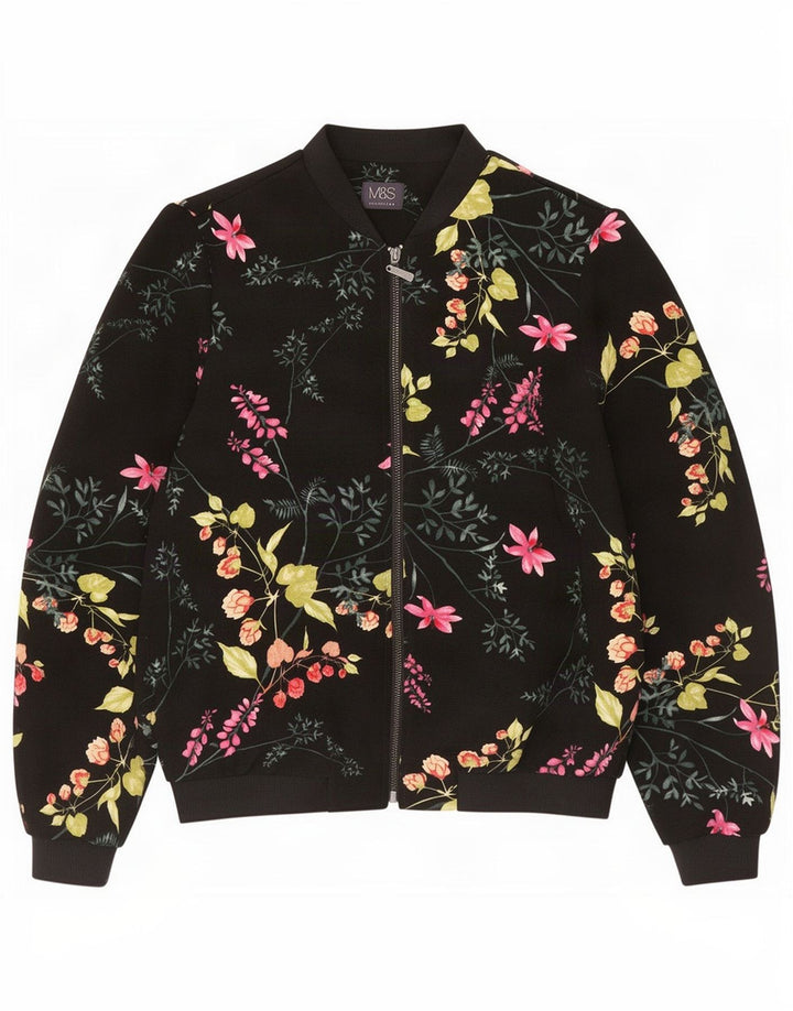 Marks & Spencer Chaqueta Bomber Extragrande para Mujer UK 10 Small Black Floral