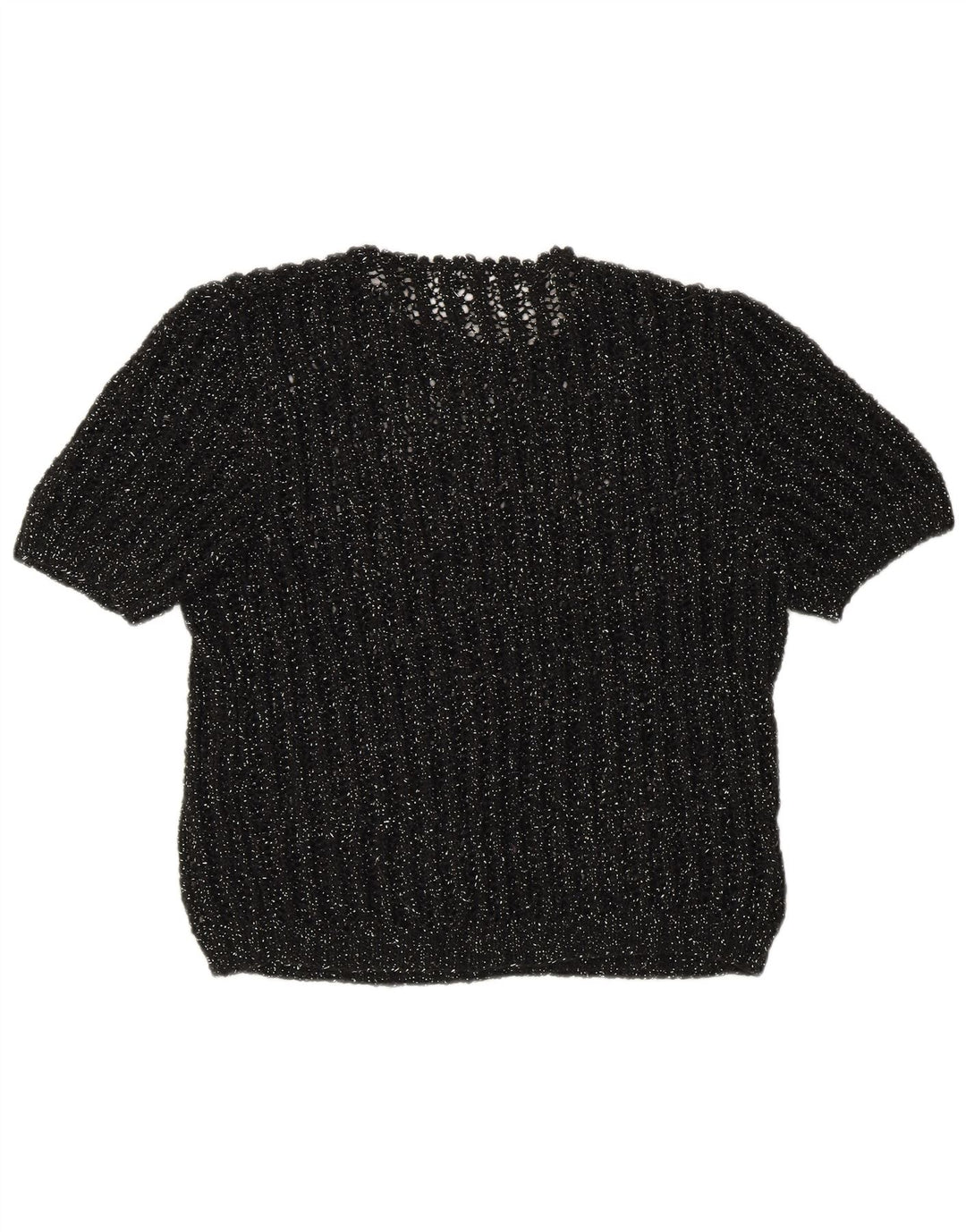 Vintage Womens Short Sleeve Crew Neck Jumper Sweater UK 12 Medium Black