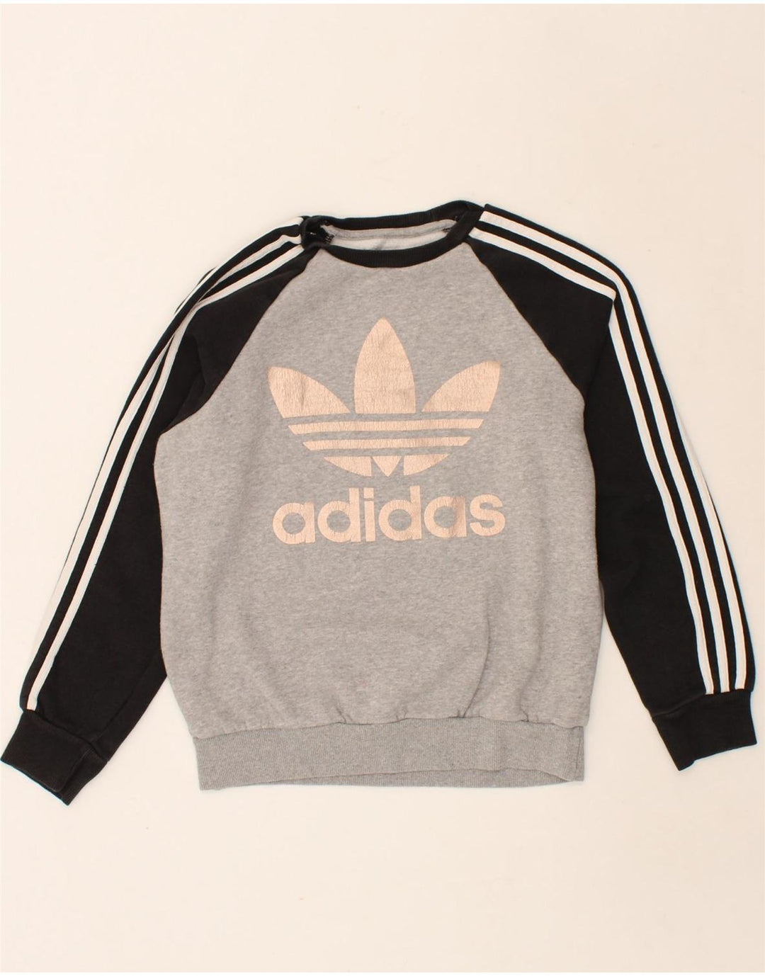 ADIDAS Womens Graphic Sweatshirt Jumper UK 12 Medium Grey Colourblock Vintage Adidas and Second-Hand Adidas from Messina Hembry 