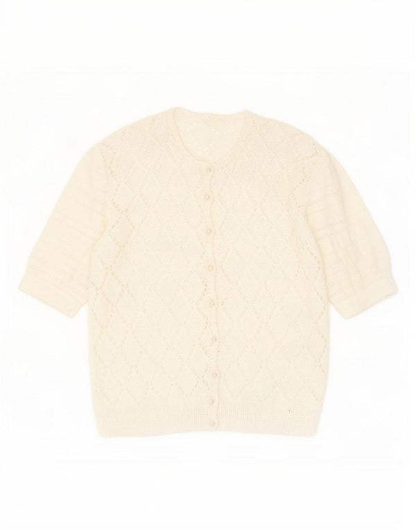 Pulover cardigan Vintage pentru femei See Through UK 14 Medium White Flecked