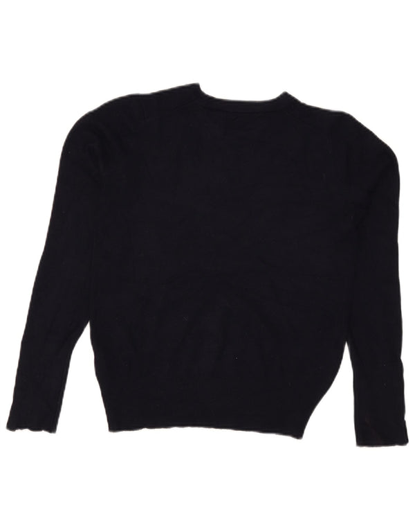 Zara Womens Crop Boat Neck Jumper Sweater UK 10 Small Navy Blue Viscose