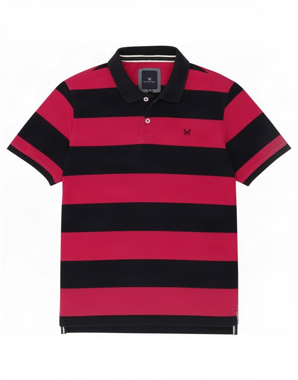 Crew Clothing Mens Polo Shirt XL Navy Blue Striped Cotton