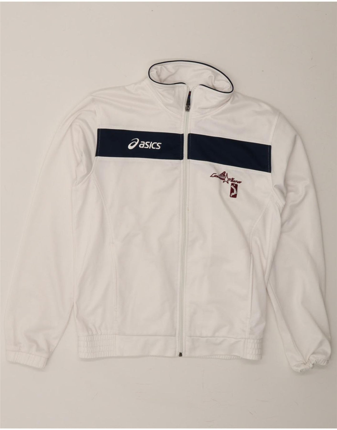 ASICS Womens Tracksuit Top Jacket UK 10 Small White Colourblock Polyester Vintage Asics and Second-Hand Asics from Messina Hembry 