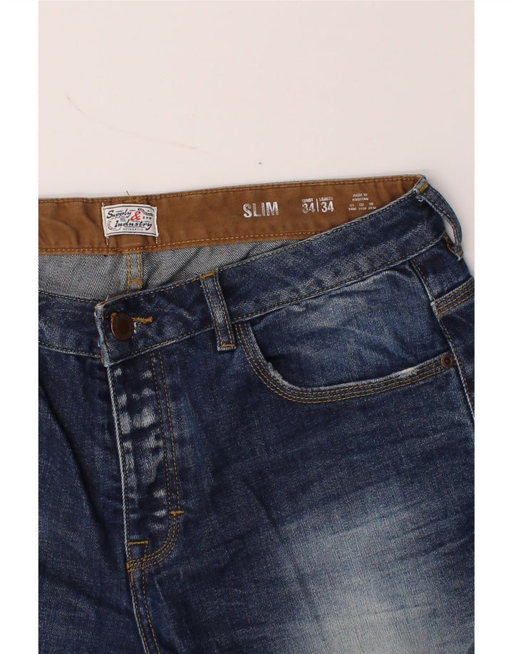 VINTAGE Mens Slim Jeans W34 L34 Blue Cotton Vintage Vintage and Second-Hand Vintage from Messina Hembry 