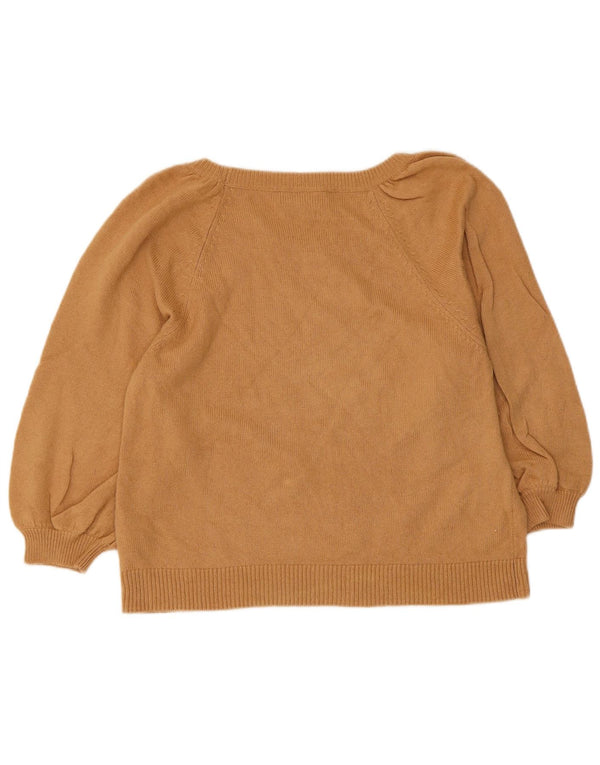 Zara Womens Crop 3/4 Sleeve Boat Neck Jumper Sweater UK 10 Small Beige