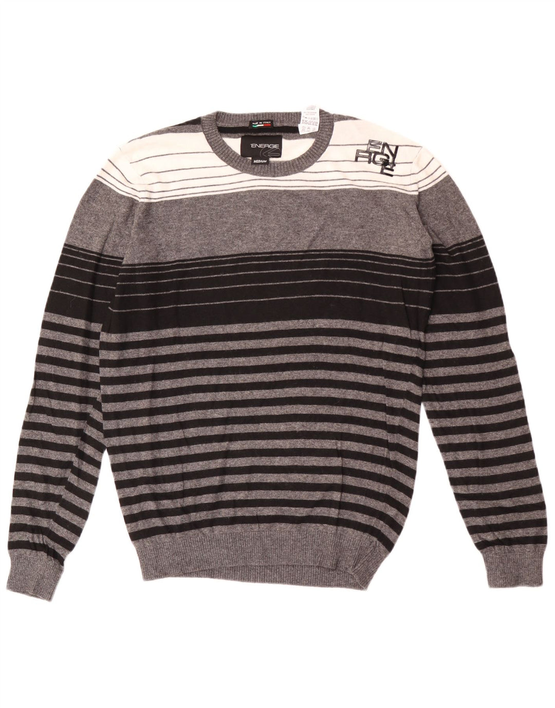 Sixty Mens Crew Neck Jumper Sweater Medium Grey Striped Viscose