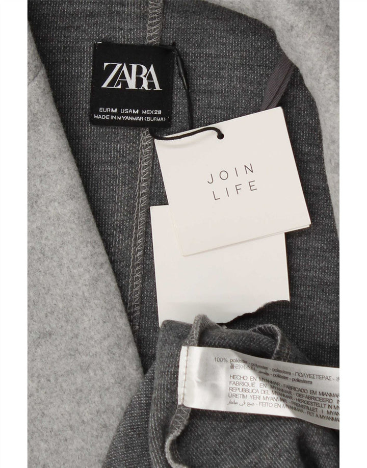Zara Mujer Abrigo Abierto UK 44 Poliéster Gris Medio
