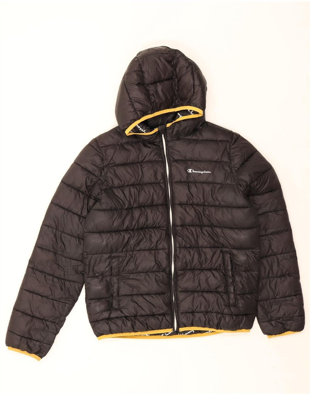 Champion Boys Hooded Padded Jacket 15-16 Years 2XL Black Polyester