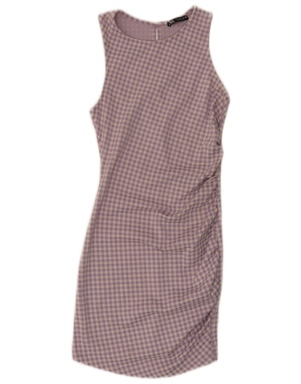 Zara Womens Sleeveless Bodycon Dress UK 8 Small Purple Ternet Bomuld