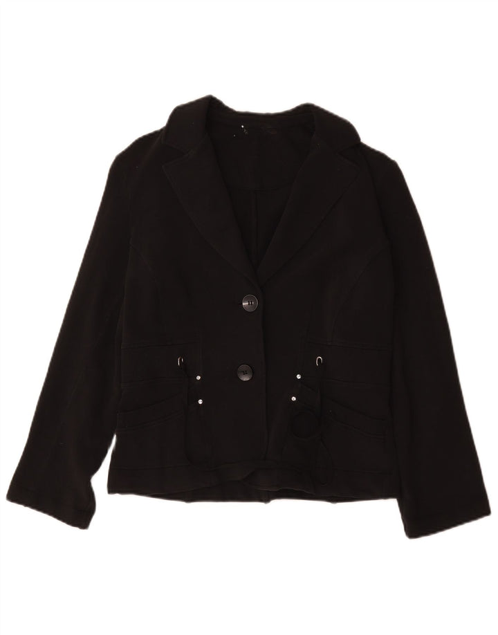 Vintage Womens 2 Button Blazer Jacket UK 12 Medium Black Cotton
