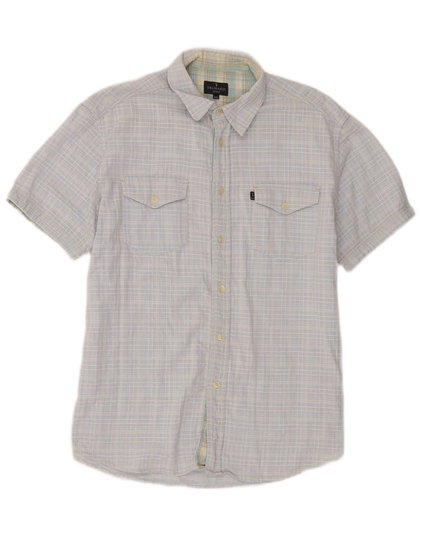 Koszula chłopięca z krótkim rękawem Trussardi, 15-16 lat, 2XL, niebieska, bawełniana w kratkę