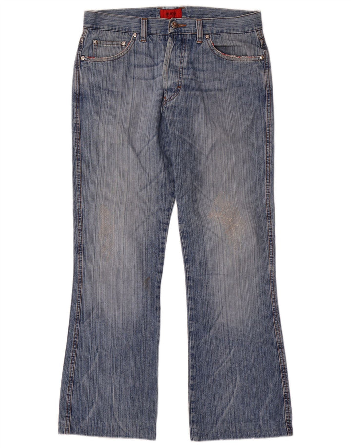 HUGO BOSS Mens Bootcut Jeans W34 L30 Blue Cotton