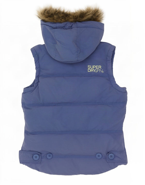 Superdry Femme Gilet Rembourré À Capuche UK 6 XS Bleu Coton