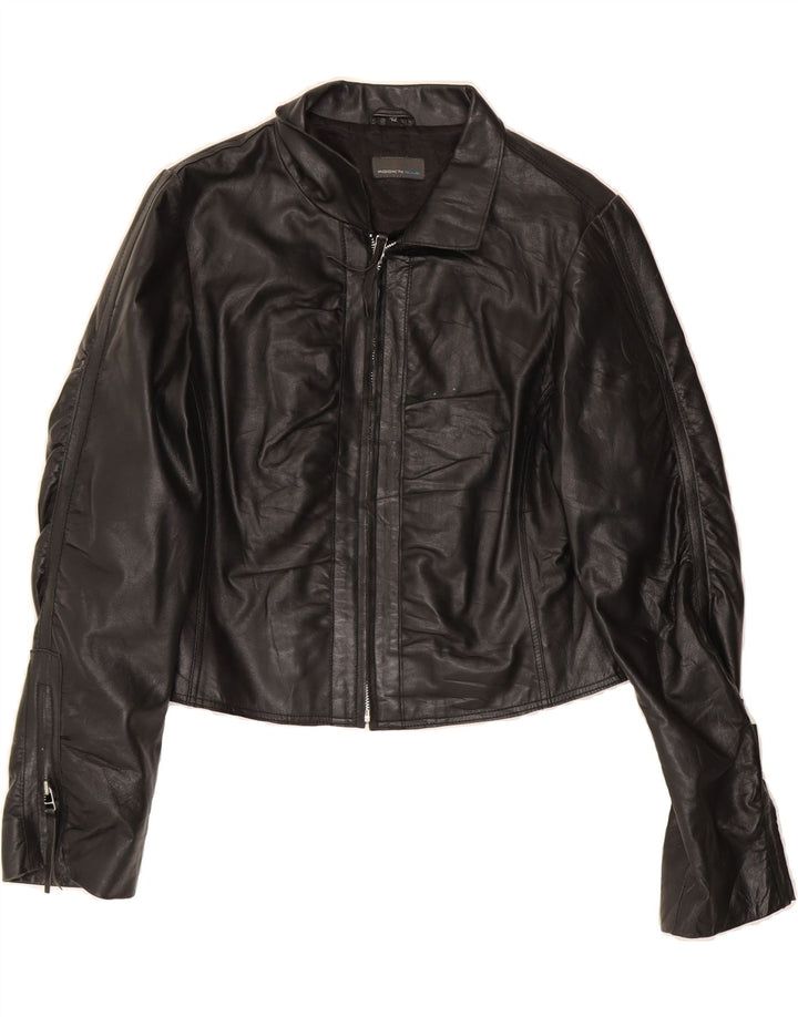 ROCK'N BLUE Womens Crop Leather Jacket IT 42 Medium Black Vintage Rock'N Blue and Second-Hand Rock'N Blue from Messina Hembry 