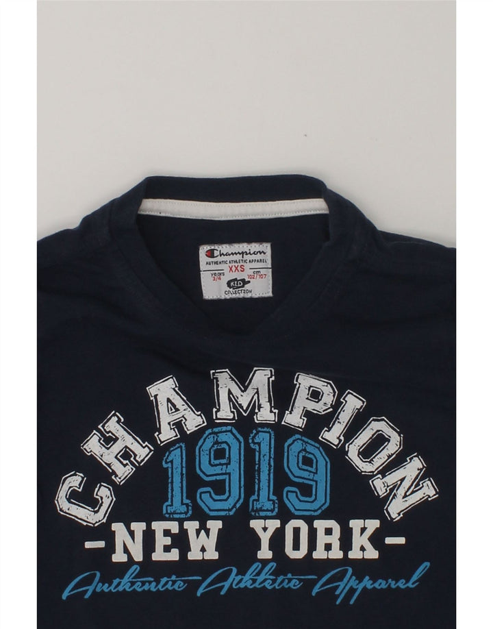 CHAMPION Boys Graphic Top Long Sleeve 3-4 Years 2XS Navy Blue | Vintage Champion | Thrift | Second-Hand Champion | Used Clothing | Messina Hembry 