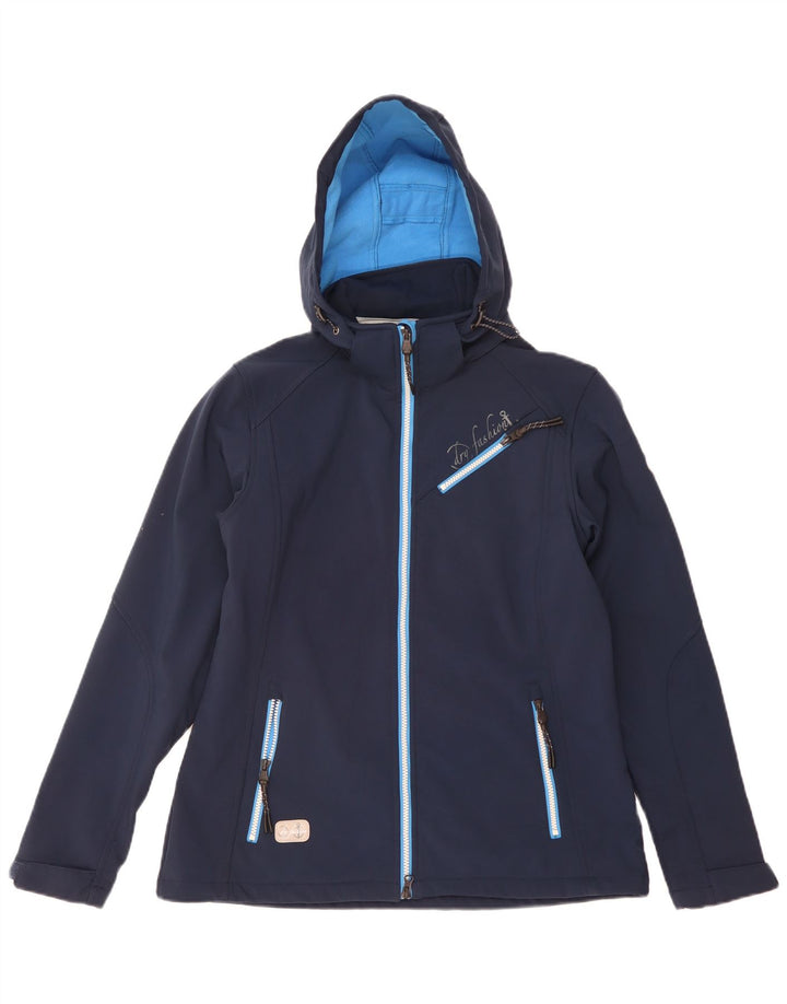 Vintage Womens Hooded Windbreaker Jacket EU 40 Medium Navy Blue Polyester