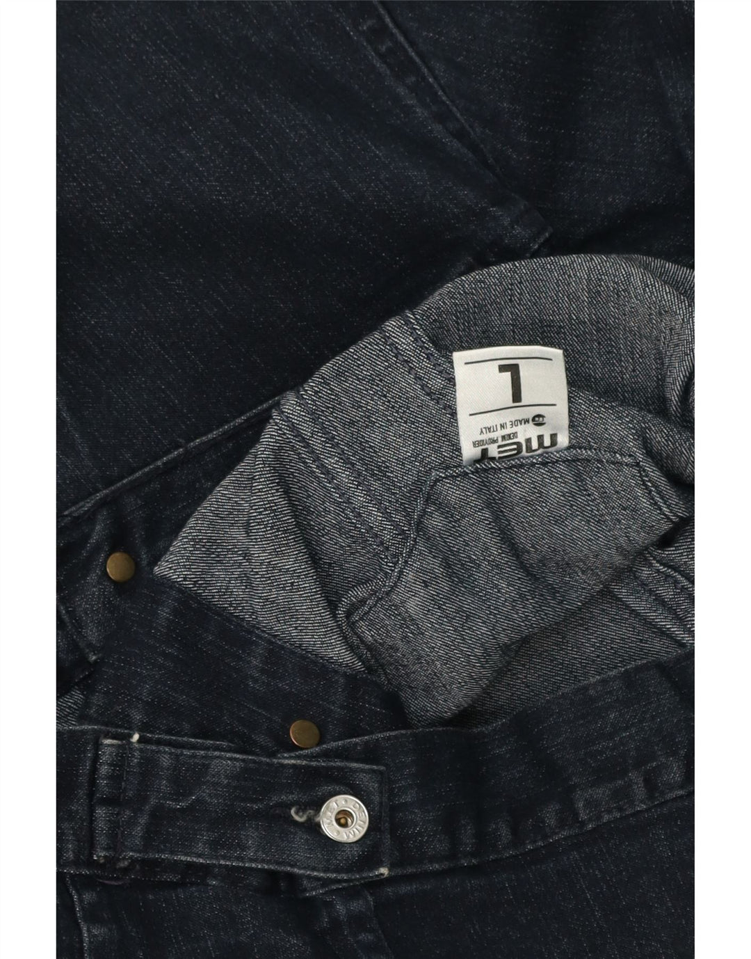 MET Womens Denim Jacket UK 16 Large Navy Blue Cotton Vintage MET and Second-Hand MET from Messina Hembry 