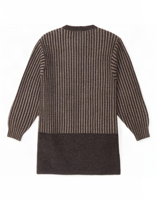 Pulover Vintage cardigan cu paragate pentru femei UK 14 Lână cu dungi gri mediu